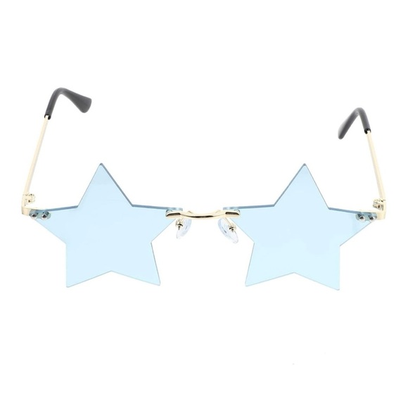Star-Shaped Sunglasses Rimless Blue Gold Fun Festival Party EDM New Year's - Picture 4 of 15